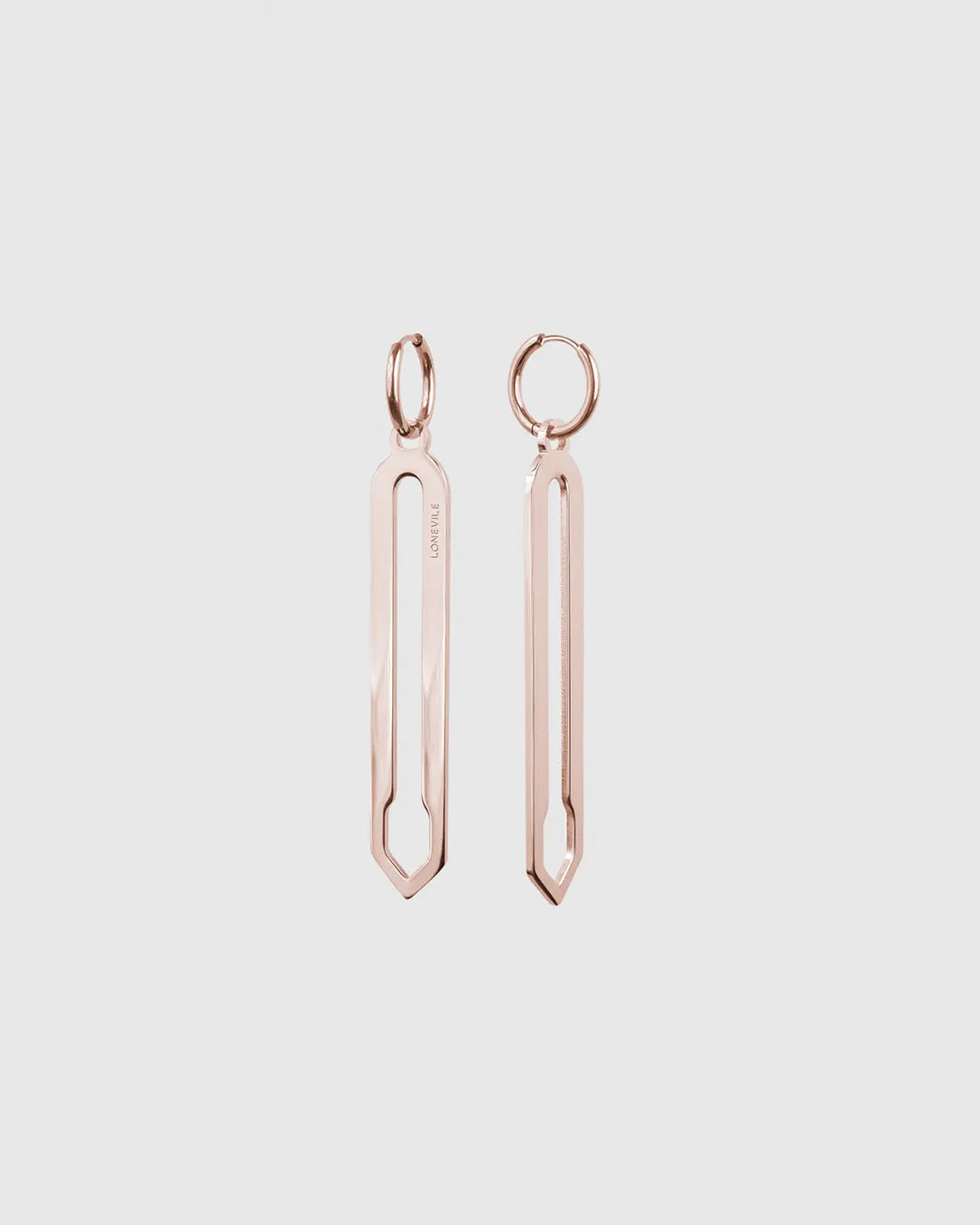 Forma Lamea Ohrringe in Roségold aus 316L-Edelstahl, paarweise abgebildet.