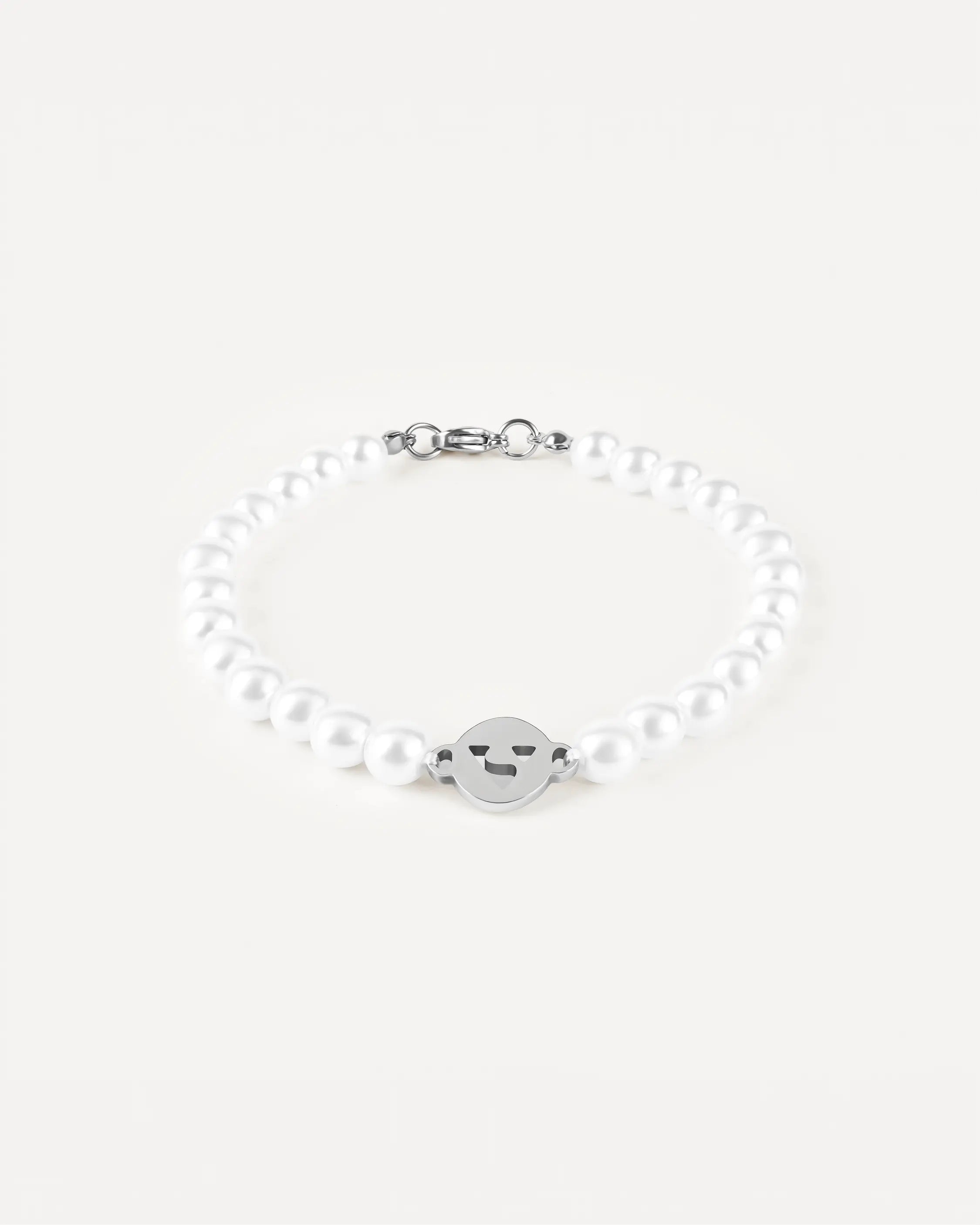 Silbernes Éclat Lien Armband aus 316L-Edelstahl und Glasperlene, vollständig sichtbar.
